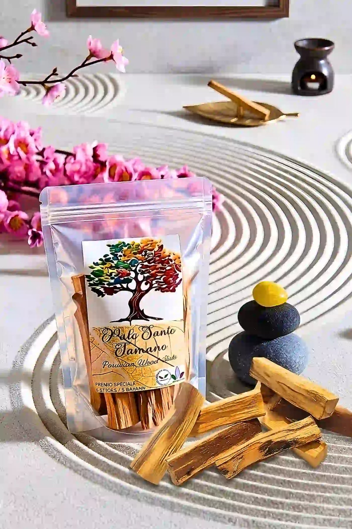 Palo Santo Tamano Peru large cut incense sticks zen front